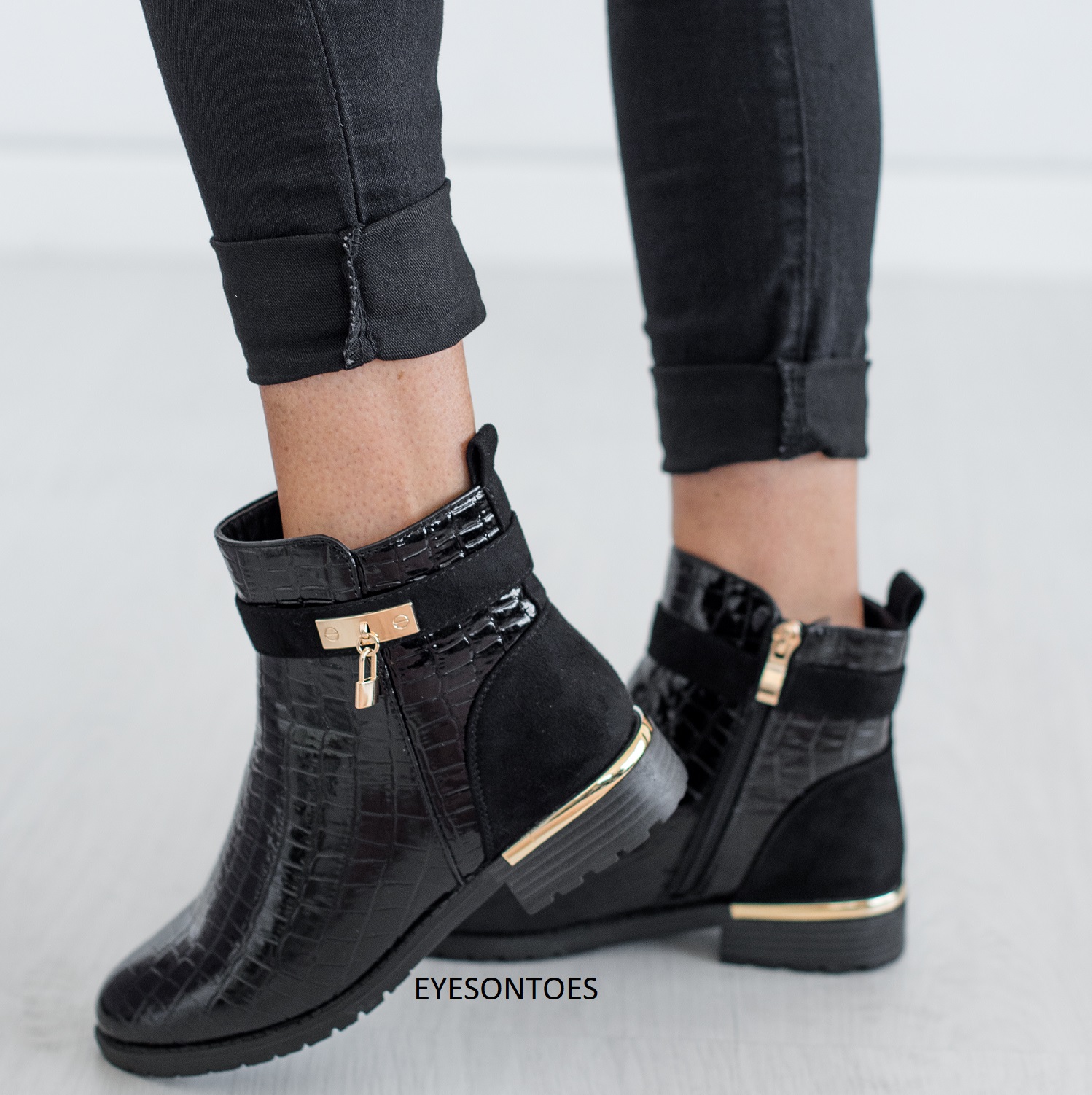 croc flat ankle boots